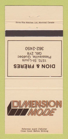 Matchbook Cover - Dimension Mode Clothes Dion Freres Plessisville QC 30 Strike
