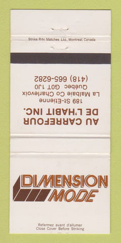Matchbook Cover - Dimension Mode Clothes De L'Habit Charlevoix QC 30 Strike