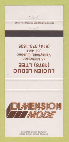 Matchbook Cover - Dimension Mode Clothes Lucien Leduc Valleyfield QC 30 Strike