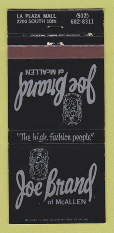Matchbook Cover - Joe Brand Men's Clothes McAllen TX WEAR 30 Strike