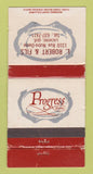 Matchbook Cover - Progress Men's Clothes Robert & Fils Lachine QC WORN 30 Strike