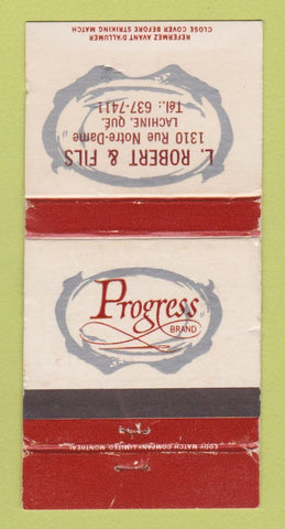 Matchbook Cover - Progress Men's Clothes Robert & Fils Lachine QC WORN 30 Strike