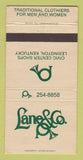 Matchbook Cover - Lane & Co Lexington KY Clothes WEAR 30 Strike