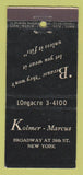 Matchbook Cover - Kolmer Marcus Clothes New York City 21 Strike Feature