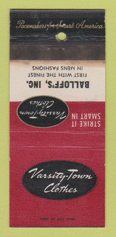 Matchbook Cover - Varsity Town Clothes Baloff's WORN 30 Strike