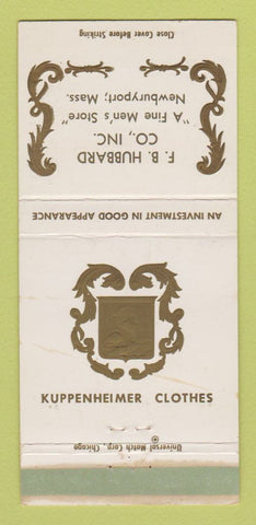 Matchbook Cover Kuppenheimer Men's Clothes Hubbard Newburyport MA WORN 30 Strike