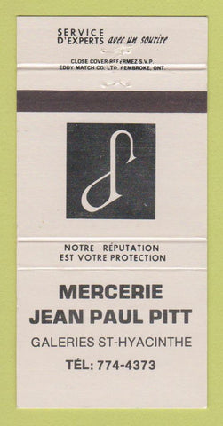 Matchbook Cover - Mercerie Jean Paul Pitt St Hyacinthe QC Clothes #1 30 Strike