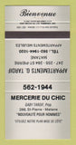 Matchbook Cover - Mercerie Du Chic Men's Clothes Matane QC GRAY 30 Strike