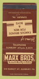 Matchbook Cover - Marx Bros Men's Clothes Sunbury PA 30 Strike