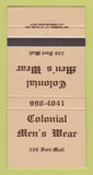 Matchbook Cover - Colonial Men's Clothes WEAR 30 Strike