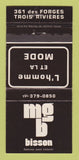 Matchbook Cover - MGB Bisson Clothes Trois Rivieres QC WEAR 30 Strike