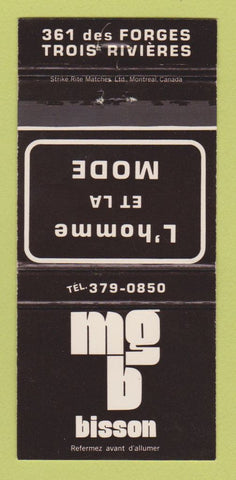 Matchbook Cover - MGB Bisson Clothes Trois Rivieres QC WEAR 30 Strike