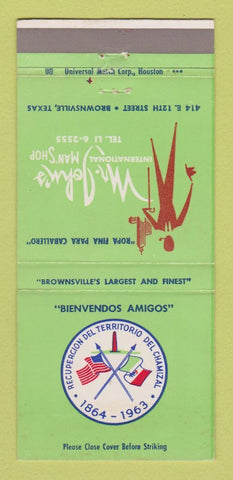 Matchbook Cover - Mr John's Men's Clothes 1963 Brownsville TX  30 Strike