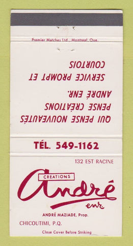 Matchbook Cover - Andre Creations Clothes Chicoutimi QC 30 Strike