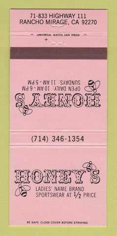 Matchbook Cover - Honey's Women's Clothes Rancho Mirage CA 30 Strike