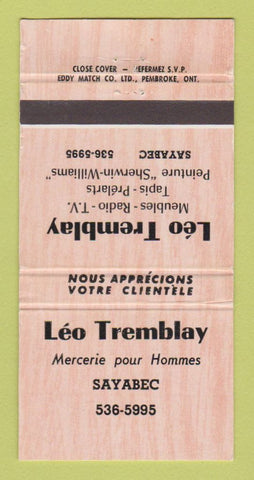 Matchbook Cover - Leo Tremblay Radio TV Clothes Sayabec QC WEAR 30 Strike