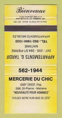 Matchbook Cover - Mercerie Du Chic Men's Clothes Matane QC YELLOW WEAR 30 Strike