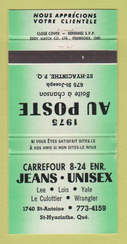 Matchbook Cover - Carrefour 8 24 Jeans St Hyacinthe QC GREEN WEAR 30 Strike