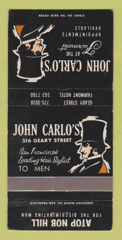 Matchbook Cover - John Carlo's Men's Clothes San Francisco CA Fairmont 30 Strike