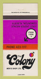 Matchbook Cover - The Colony Men's Clothes Edmonton AB WEAR 30 Strike