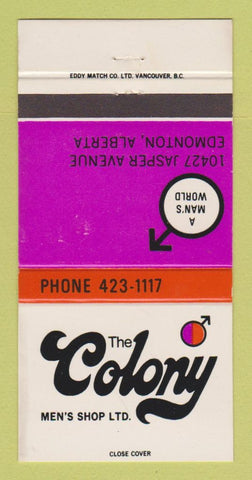 Matchbook Cover - The Colony Men's Clothes Edmonton AB WEAR 30 Strike