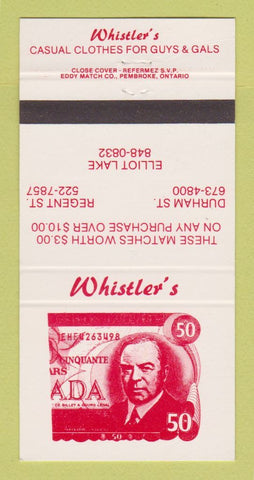Matchbook Cover - Whistler's Clothes Toronto? ON 30 Strike