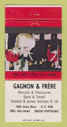 Matchbook Cover - Gagnon Frere Clothes Trois Pistoles QC ERST 30 Strike