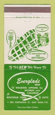 Matchbook Cover - Everglade Women's Clothes San Juan Puerto Rico 30 Strike