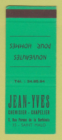 Matchbook Cover - Jean Yves Chemisier Chapelier Clothes Saint Malo France SAMPLE