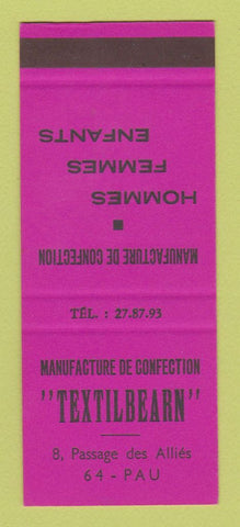 Matchbook Cover - Textilbearn Clothes France SAMPLE