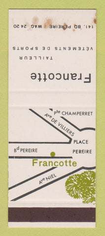 Matchbook Cover - Francotte Tailleur Clothes Paris France SAMPLE WEAR