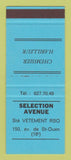 Matchbook Cover - Selection Avenue Chemisier Habilleur Clothes France SAMPLE