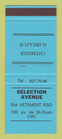 Matchbook Cover - Selection Avenue Chemisier Habilleur Clothes France SAMPLE