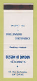 Matchbook Cover - Busson of Condon Chemiserie Bayonne France SAMPLE