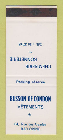 Matchbook Cover - Busson of Condon Chemiserie Bayonne France SAMPLE
