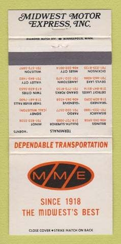 Matchbook Cover - Midwest Motor Express Trucking Bismarck ND 30 Strike