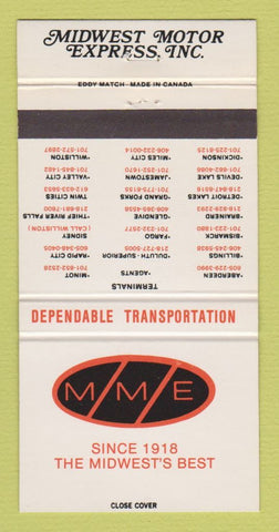 Matchbook Cover - Midwest Motor Express Trucking Bismarck ND 30 Strike