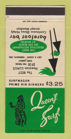 Matchbook Cover - Queen's Surf Waikiki Hawaii girlie WEAR 30 Strike