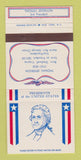 Matchbook Cover - Diamond US Presidents Thomas Jefferson 30 Strike