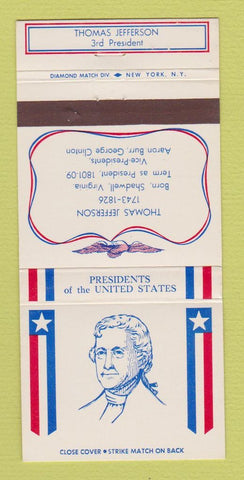 Matchbook Cover - Diamond US Presidents Thomas Jefferson 30 Strike