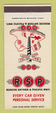 Matchbook Cover - Roscoe Snyder & Pacific Railroad 30 Strike