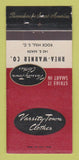 Matchbook Cover - Varsity Town Clothes Rhea Warner Rock Hill SC 30 Strike