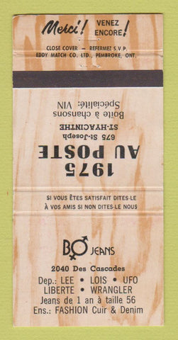 Matchbook Cover - Bo Jeans Lee Wrangler St Hyacinthe QC 30 Strike