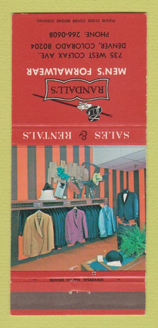 Matchbook Cover Randall's Men's Clothes Formal Denver Colorado Colfax 30 Strike