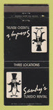 Matchbook Cover - Sandy's Tuxedo Rental Clothes New Orleans? LA 30 Strike