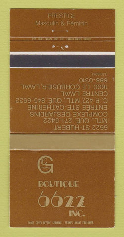 Matchbook Cover - Boutique 662 Montreal Laval St Hubert QC 30 Strike