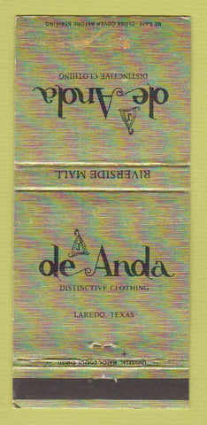 Matchbook Cover - De Andra Clothing Laredo TX 30 Strike