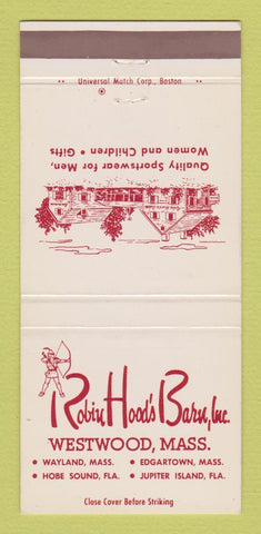 Matchbook Cover - Robin Hood's Barn Clothes Wayland MA Edgartown 30 Strike