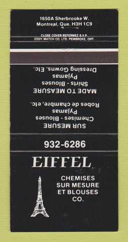 Matchbook Cover - Eiffel Chemises Clothes Montreal QC 30 Strike