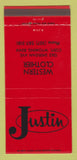 Matchbook Cover - Justin Cowboy Boots Western Clothes Cody WY 30 Strike